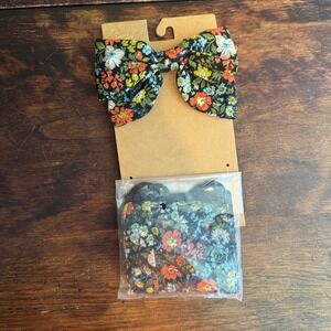 Berry Nordstrom Rack Black Floral Set of 1 Face Mask & 1 Bow Scrunchie‎